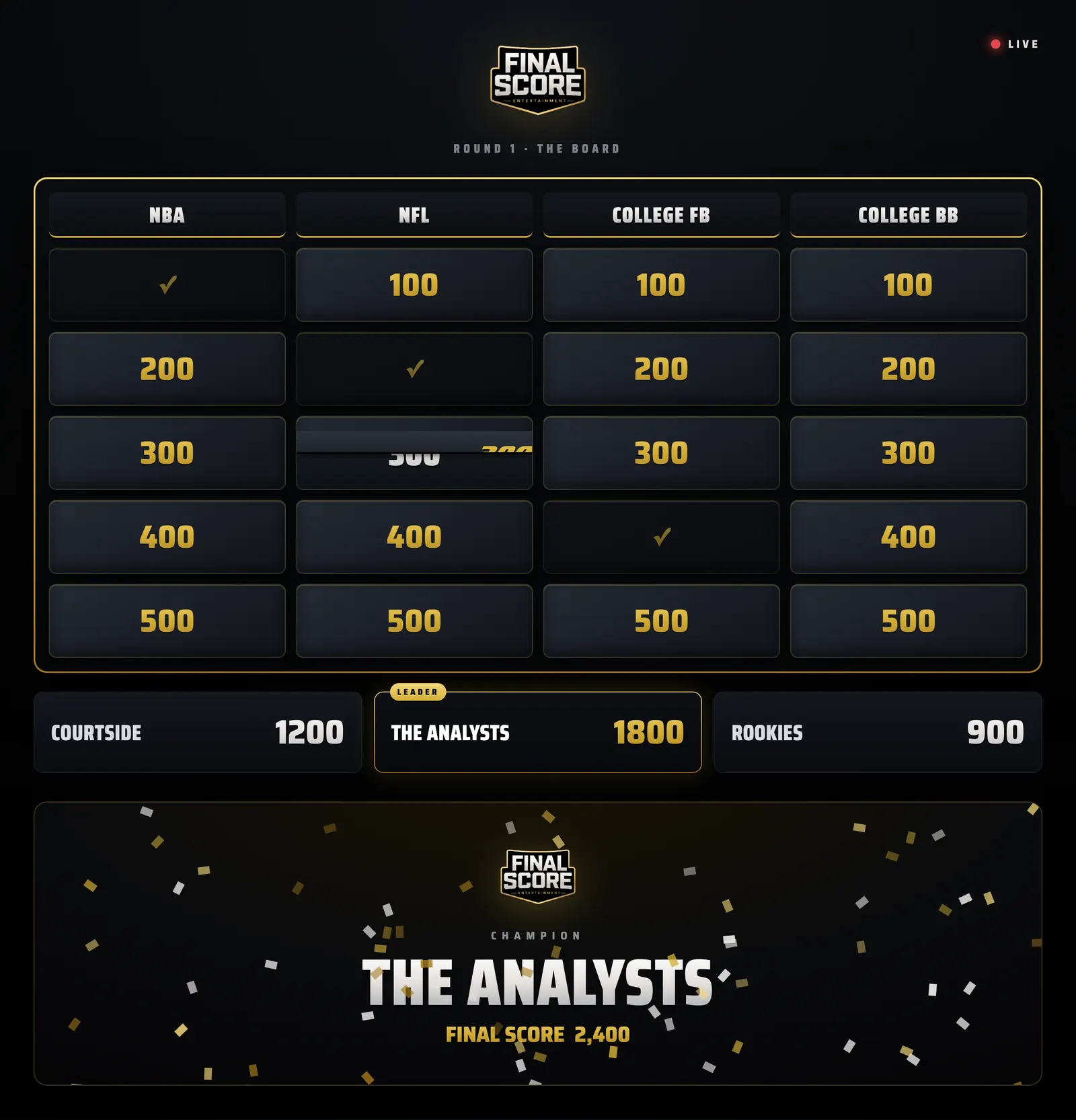 Final Score — Broadcast trivia game-show app