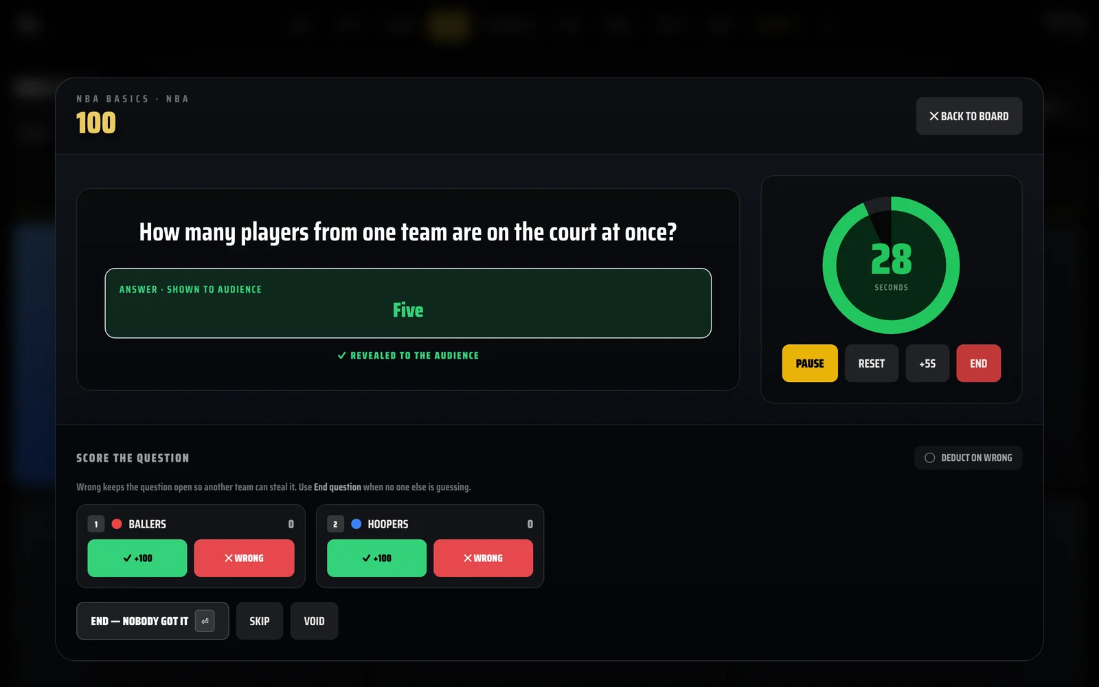 Final Score — Host answer control